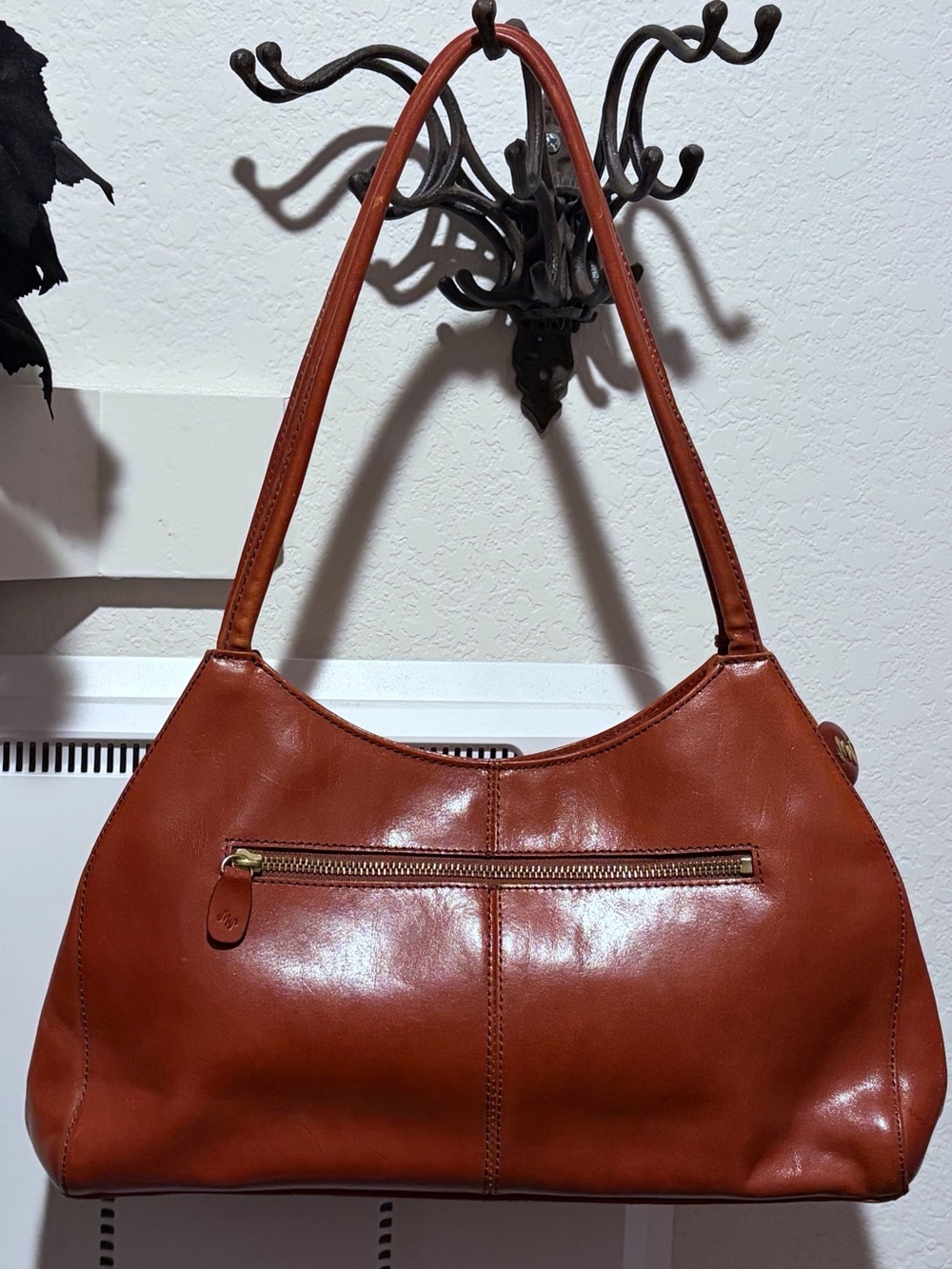 Vintage Monsac Whiskey Leather Baguette Shoulder Bag